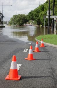 Street After a Flood with Safety Cones